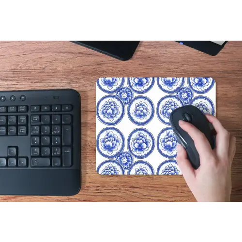Cirkels - Bloemen - Blauw muismat rubber klein 262 -toetsenbord