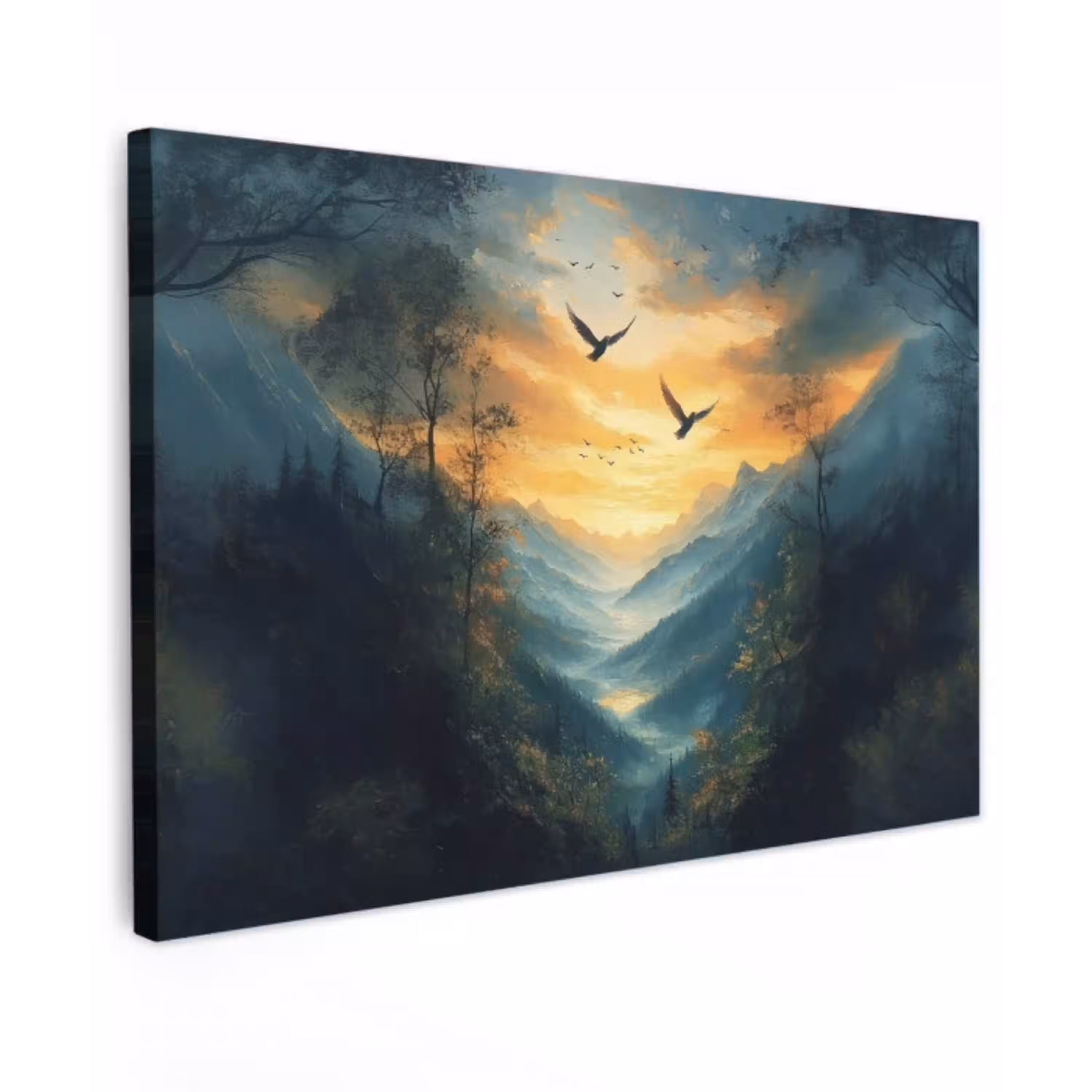 Vogels - Zon - Bomen - Groen Tuinposter op houten frame 2 cm dik klein -3d