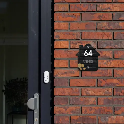 Stenen goud zwart - Modern Naambord Huisje klein -sfeer2