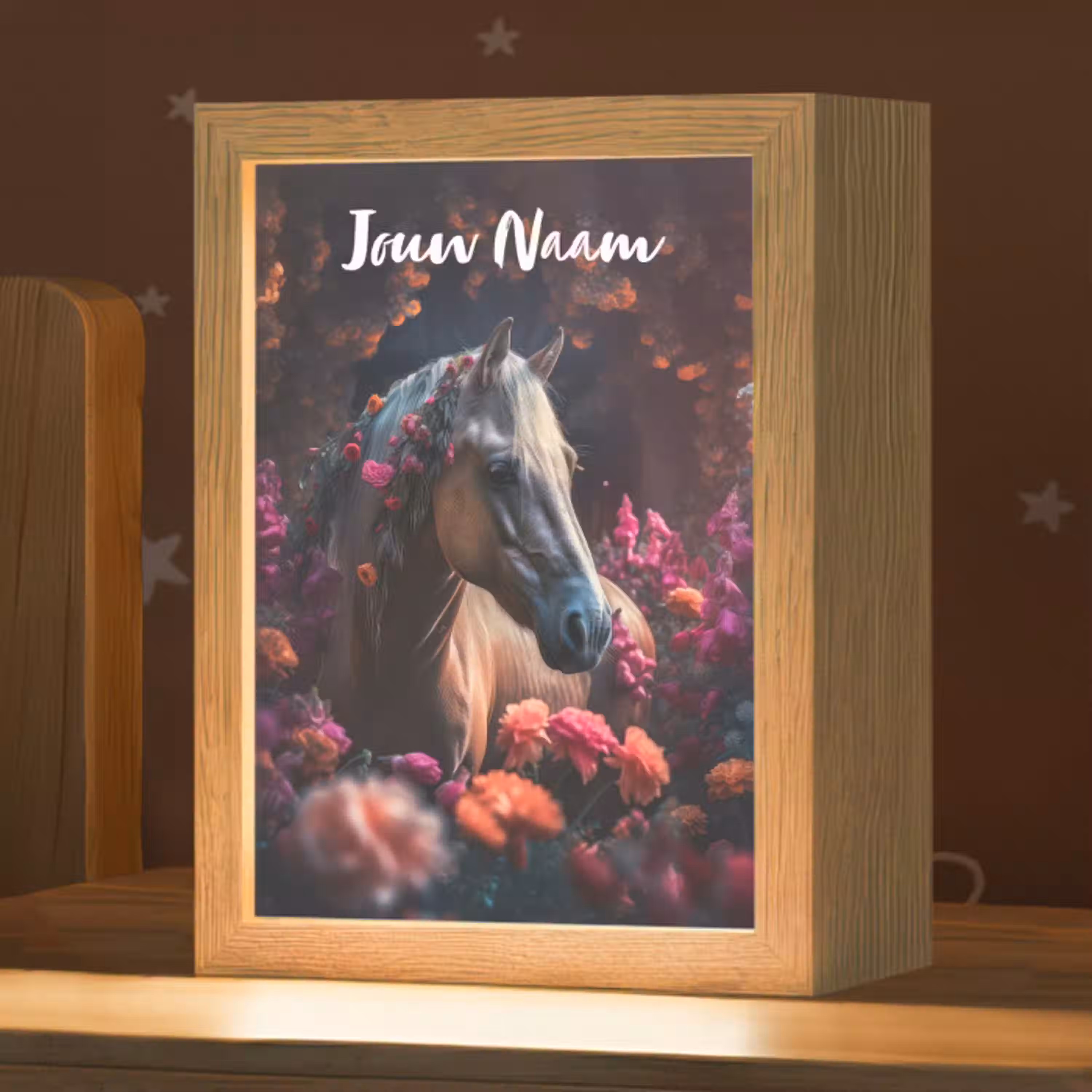 Paard - Bloemen - Paars - Oranje - Dieren Light Box met kabel (Kinderlampje) klein -zzz_3d_website
