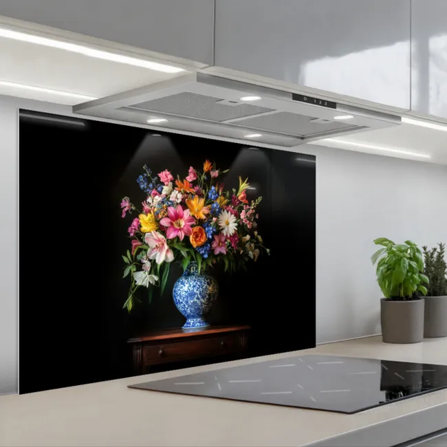 Spatscherm keuken - Kleur - Vaas - Bloemen - Boeket