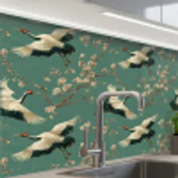 Kersenbloesem - Kraamvogels - Groen keuken achterwand 2 middel 865 -zzzz3d_schuin