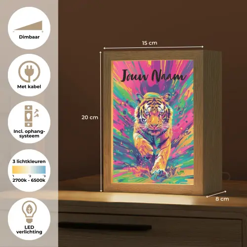 Tijger  - Wilde dieren - Kleurrijk - Verflook Light Box met kabel (Kinderlampje) klein -USP_NL
