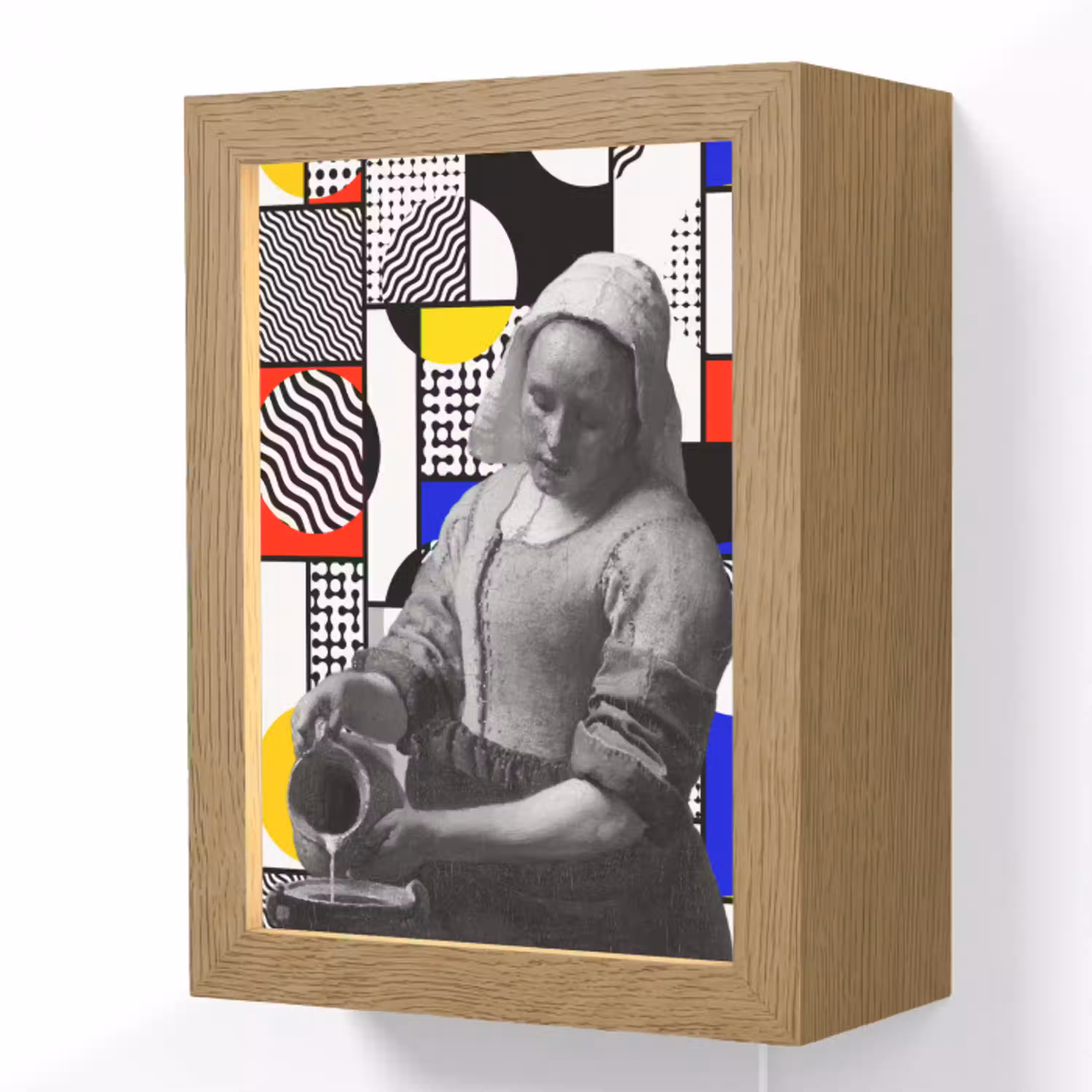 Collage - Mondriaan - Melkmeisje Light Box met kabel (Wandlamp) klein -3d