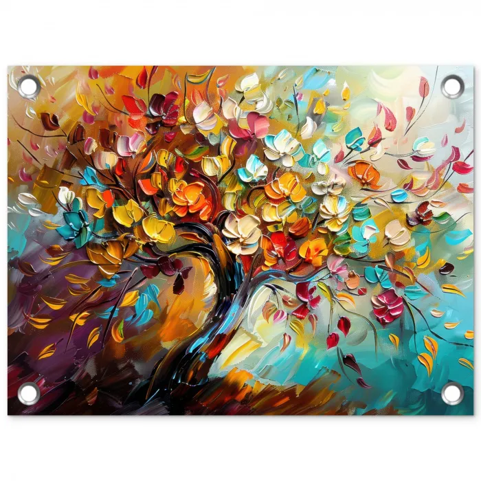 Boom - Abstract - Kleurrijk - Bloemen tuinposter los doek klein -3d