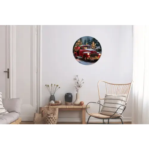 Kersttruck - Sneeuwbos - Rood Wandcirkel aluminium klein -woonkamer