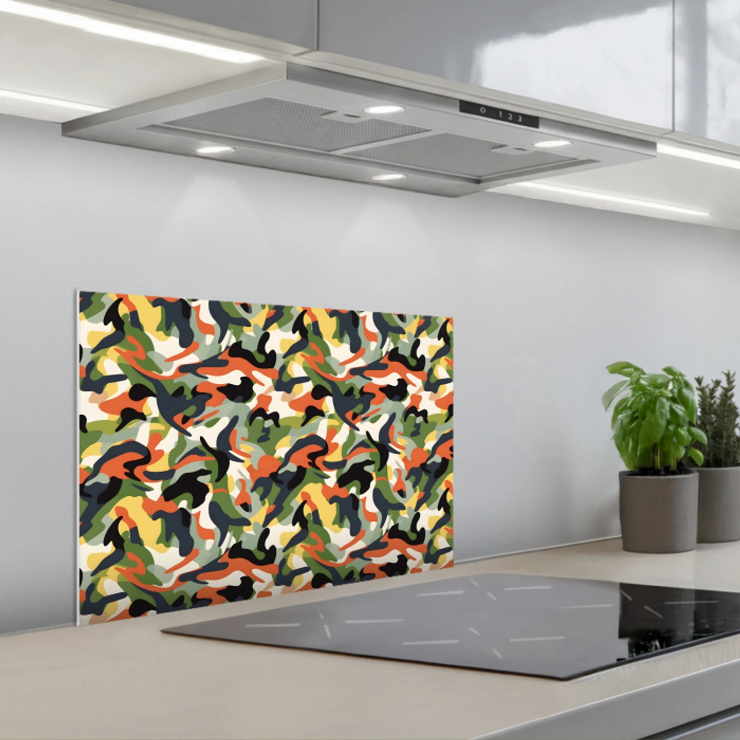 Kitchen splashback for hob - Colorful - Camouflage - Organic - Shapes ...
