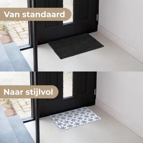 Modern - Patroon - Blauw - Roze Deurmat klein 898 -voor-na_NL