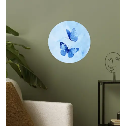 Vlinders - Sierlijk - Blauw Wandcirkel behangsticker klein -sfeer2