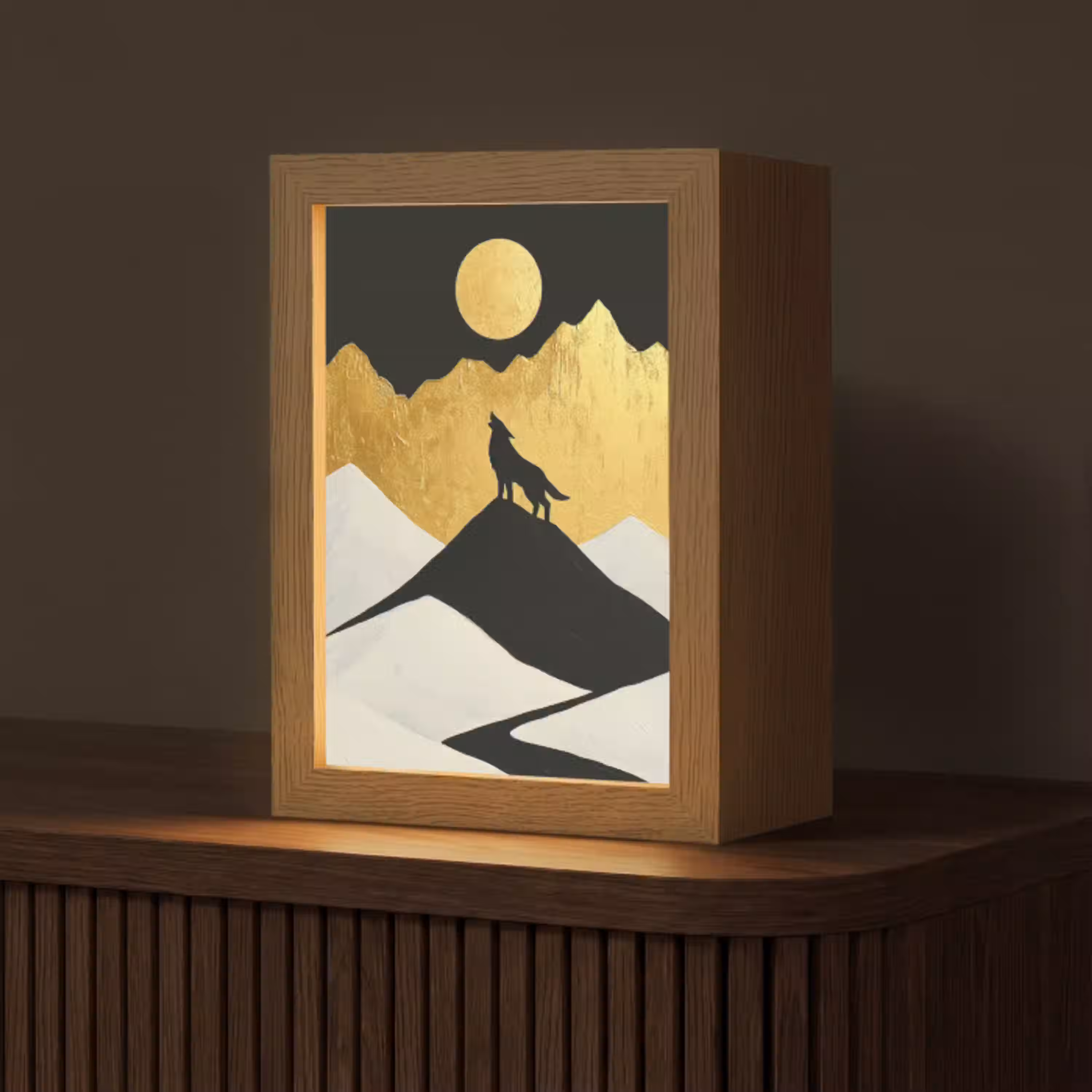 Wolf - Bergen - Maan - Zwart Light Box met kabel (Tafellamp) klein -z3d_website