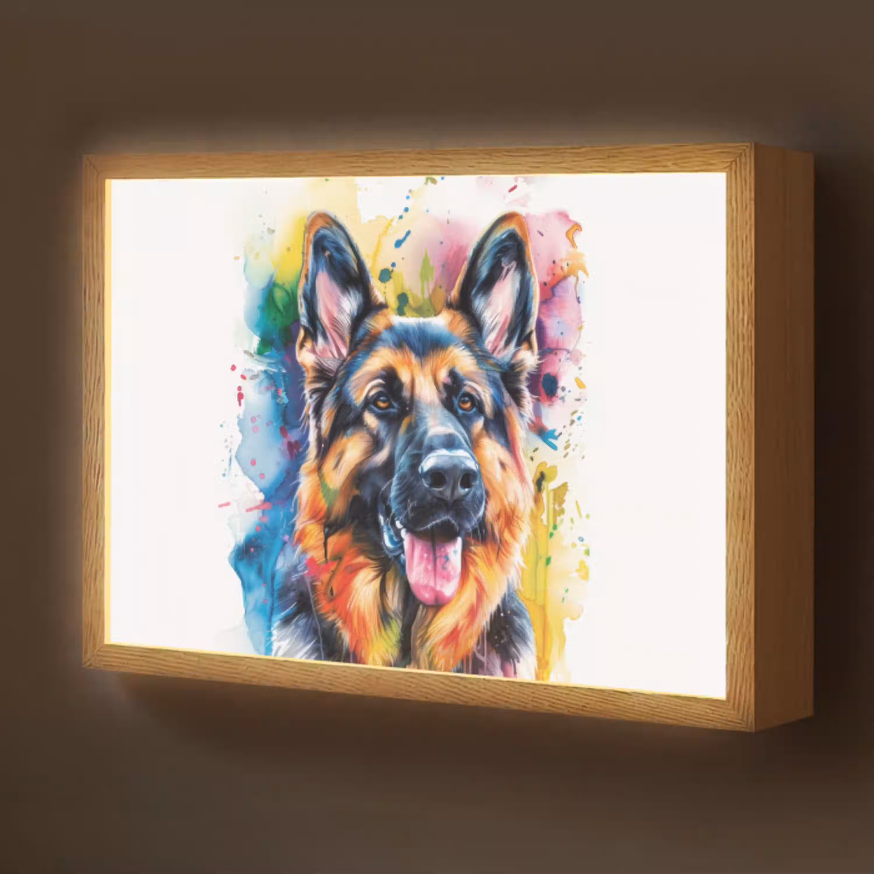 Hond - Verf - Dieren - Kleurrijk - Duitse Herder Light Box met batterij (Wandlamp kind) middel -z3d_website