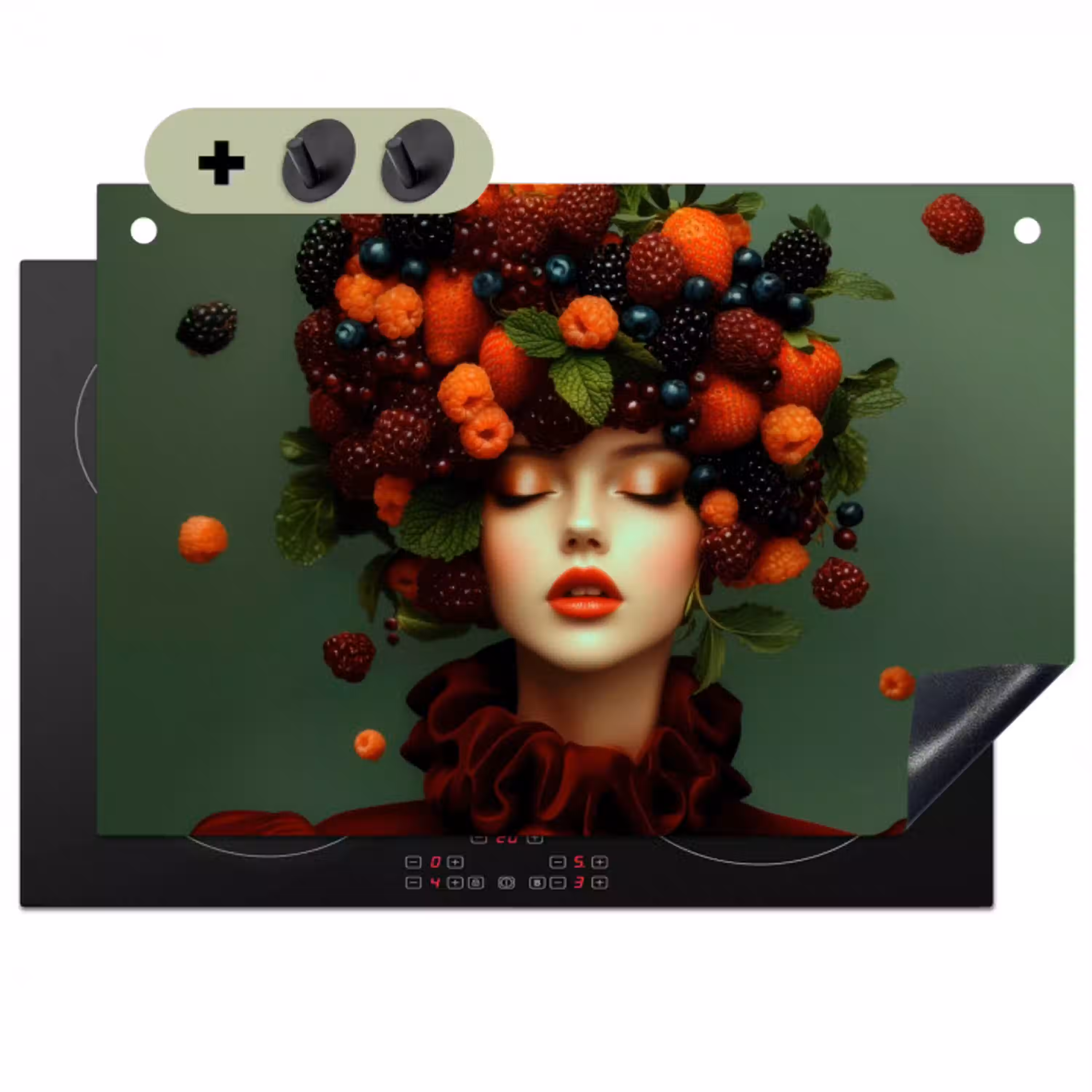 Vrouw - Aardbeien - Frambozen - Bramen - Bessen Inductie beschemer met haakjes klein -3d