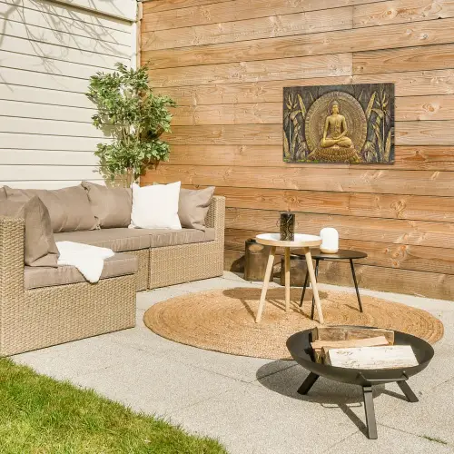 Gouden Boeddha-reliëf Tuinposter op houten frame 2 cm dik klein -sfeer2