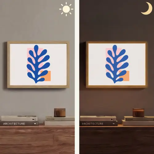 Abstract - Blad - Blauw - Rechthoeken Light Box met batterij (Wandlamp) middel -sfeer3