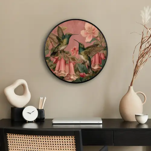 Kolibries - Bloemen - Groen - Roze Fotolijst rond zonder passe partout klein -sfeer1