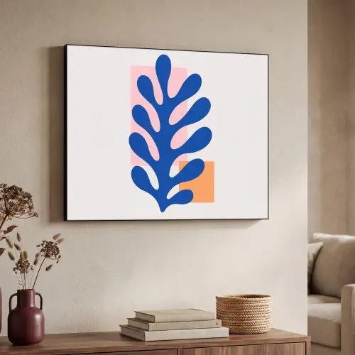 Abstract - Blad - Blauw - Rechthoeken Textielframe - compleet frame klein -sfeer3