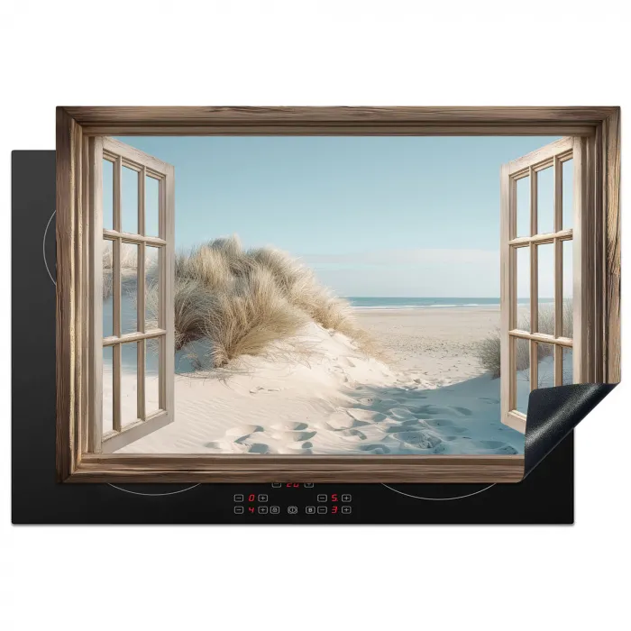 Doorkijk - Helmgras - Duinen - Zee - Landschap Inductie beschermer vinyl 3mm klein -3d