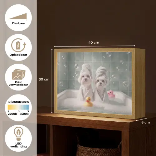 Hondjes - Badkuip - Badeendjes - Handdoeken Light Box met batterij (Wandlamp) middel -USP_websiteoverzichtNL