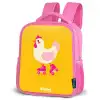 Kip - Rolschaatsen - Geel Kinderrugzak - Roze middel -schuin