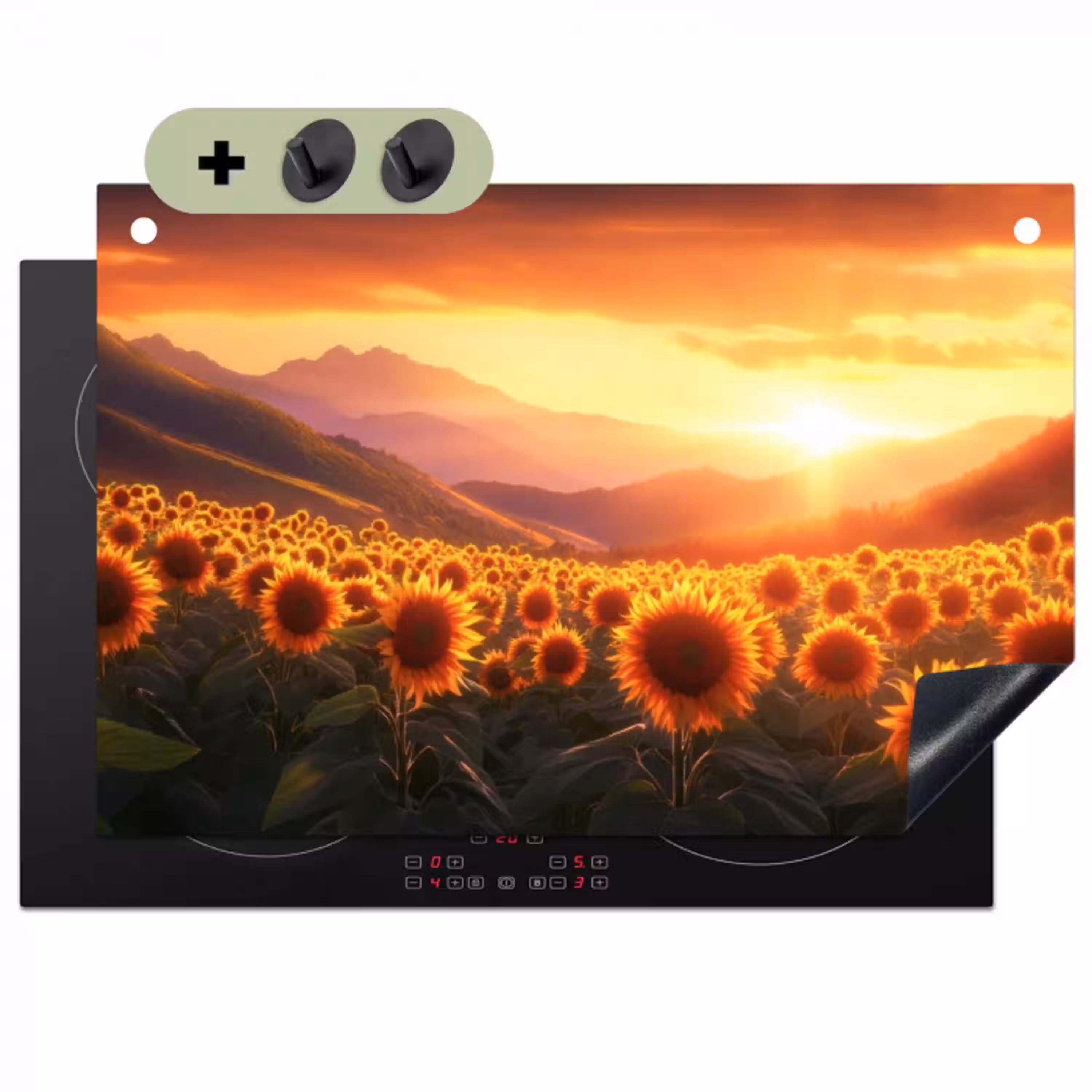 Zonnebloemen - Zonsondergang - Landschap Inductie beschemer met haakjes klein -3d