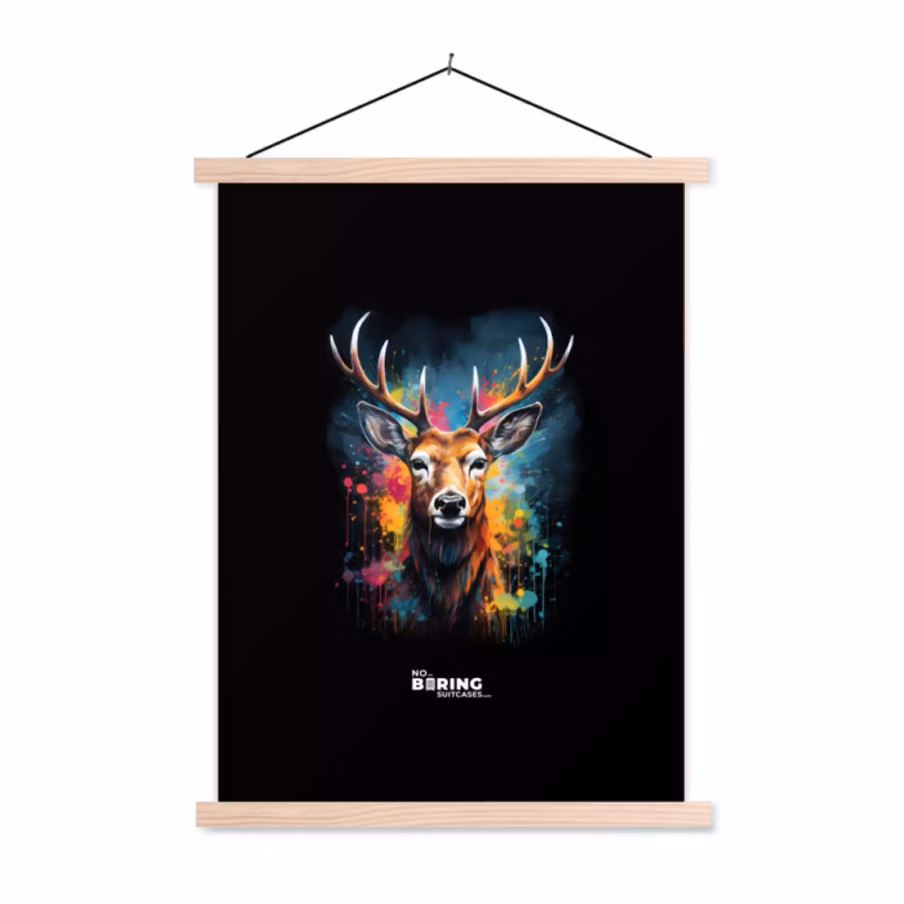 Hert met gewei tussen graffiti spray textielposter latten blank klein -3d