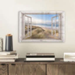 Doorkijk - Strand - Zee - Duinen - Helmgras - Zand - Blauw plexiglas 5mm klein -sfeer1