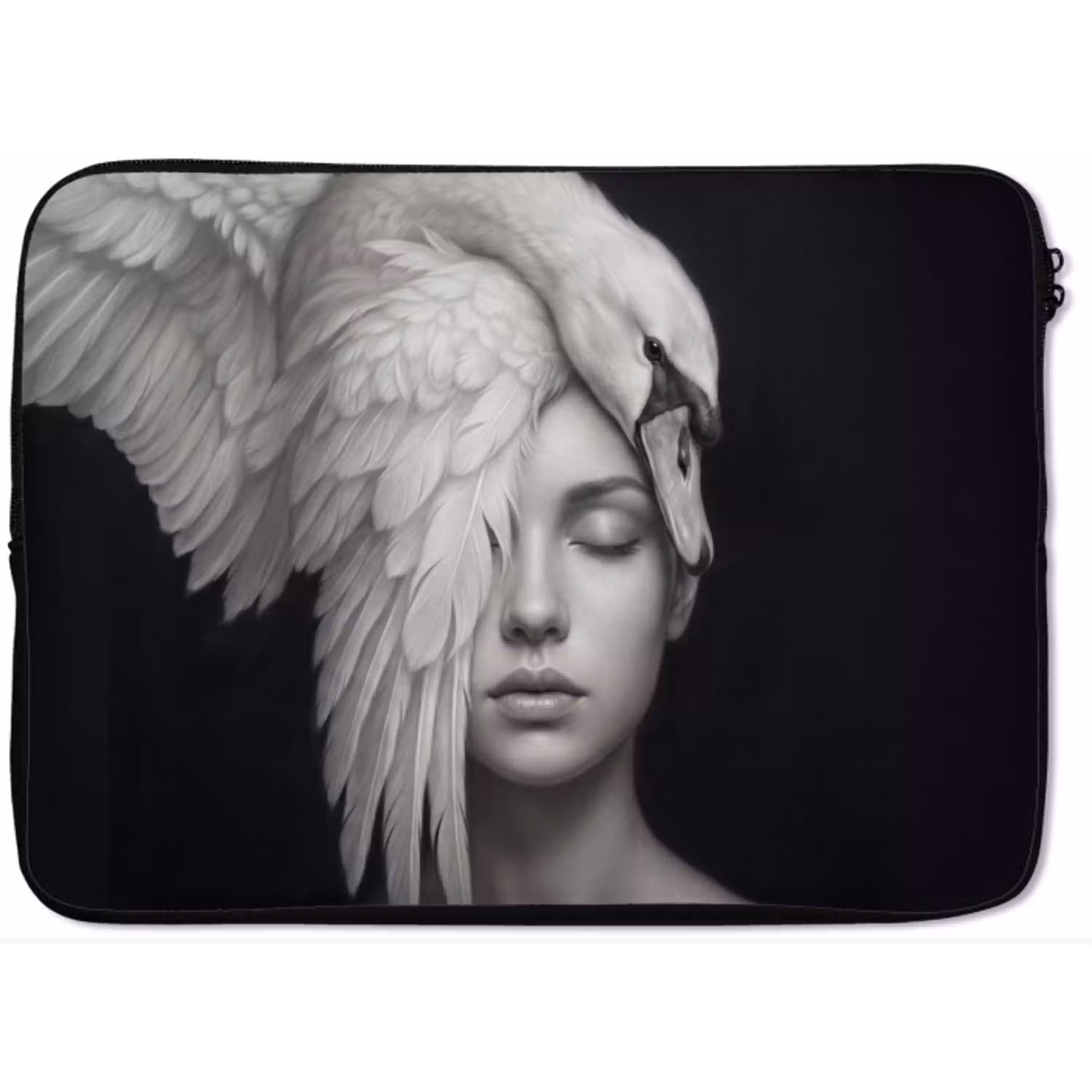 Portret - Zwaan - Zwart - Wit laptophoes neopreen klein -zkaufland3dotto
