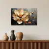 Bloem - Goud - Abstract - Verf Canvas - Meerluiken 2 luik klein -sfeer3