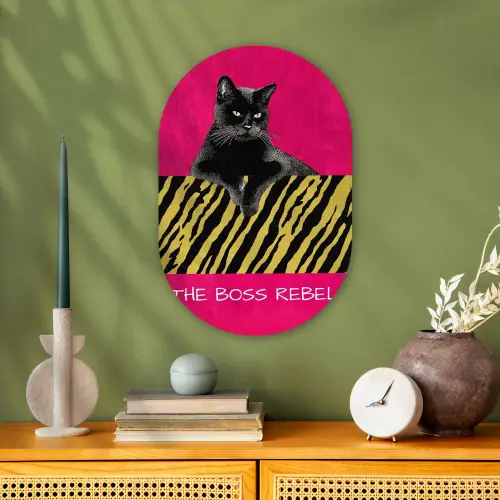 Kat - Baas - Roze - Tijgerprint Wandcirkel Ovaal Forex klein -sfeer2