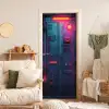Deur - Futuristisch - Blauw - Roze - Neon deurposter klein -sfeer2