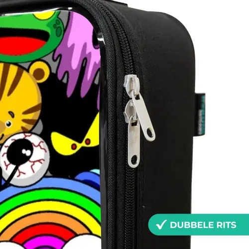 Chaotisch kleurrijk monster patroon Kinderkoffer - Zwart klein -rits_NL
