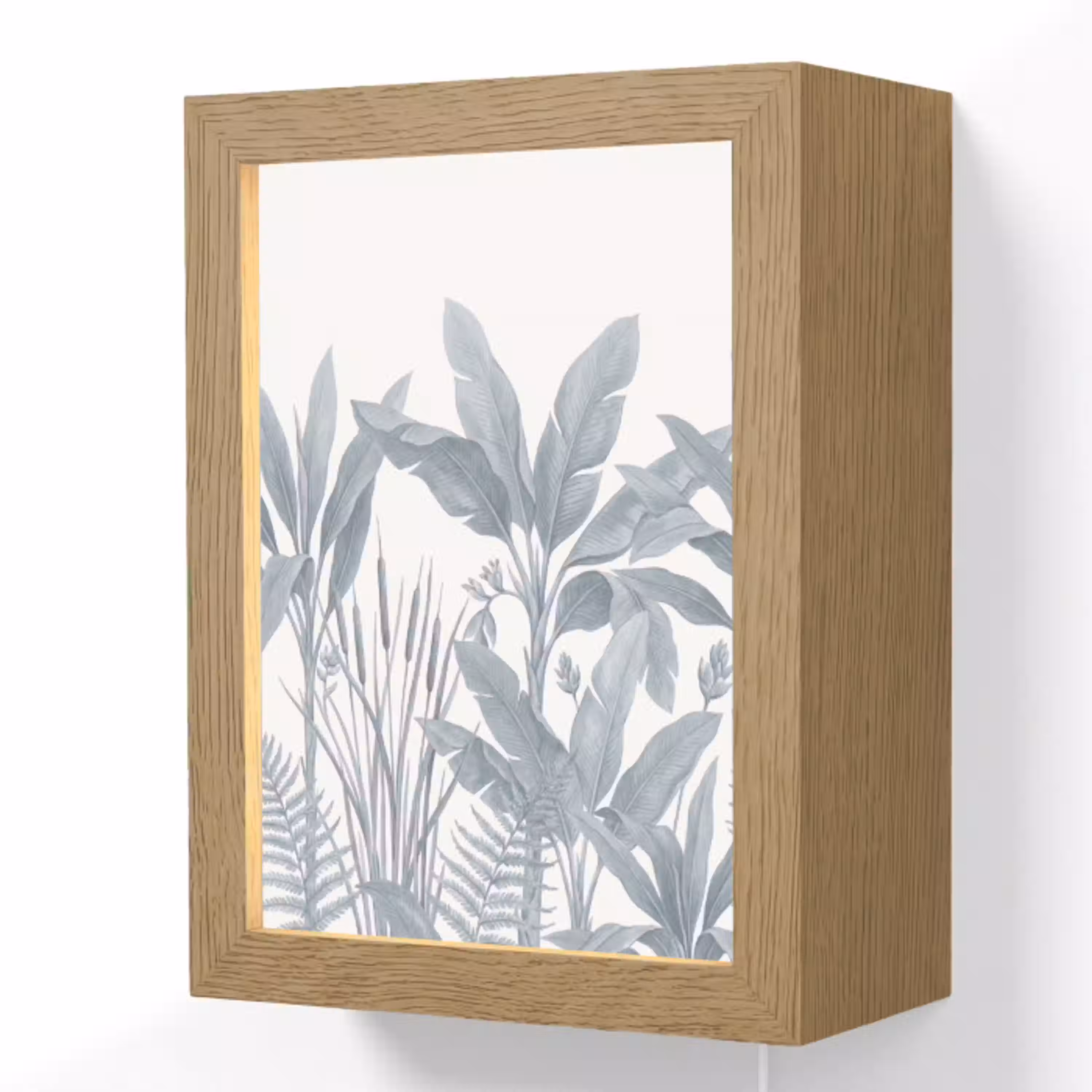 Planten - Bladeren - Natuur - Grijs Light Box met kabel (Wandlamp) klein -3d