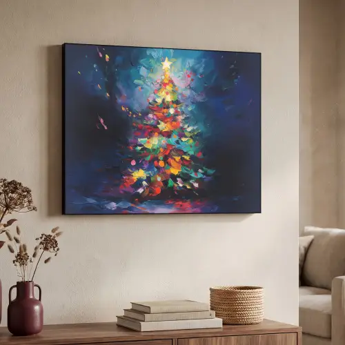 Kerstboom - Kerst - Abstract - Kleurrijk Textielframe zwart klein -sfeer3