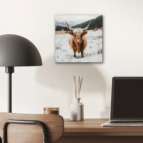 Schotse Hooglander - Sneeuw - Winter - Dieren aluminium wit klein -sfeer5