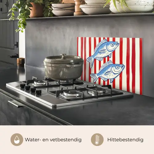 Vissen - Verticale strepen - Blauw - Rood keuken achterwand spatscherm klein -usp_NL