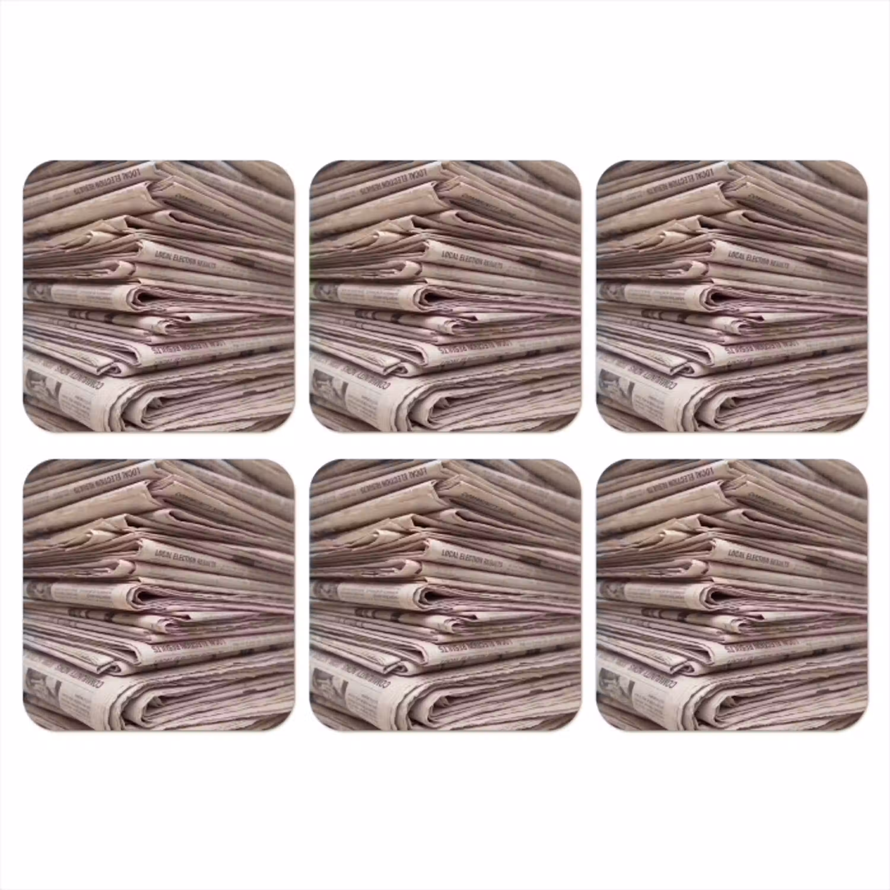 Kranten - Stapel - Nieuws - Vintage - Beige onderzetter kurk middel -3d