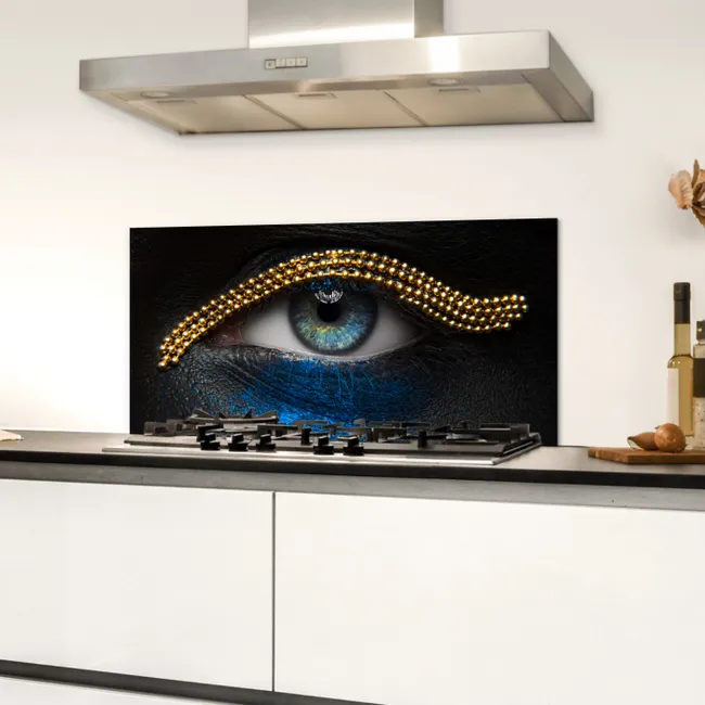 Vrouw - Ogen - Make up - Luxe - Goud Spatscherm Aluminium klein -sfeer4