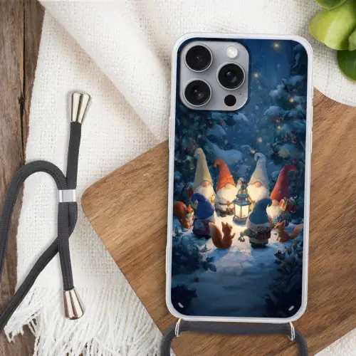 Winter - Gnooms - Eekhoorns - Meerkleurig Hoesje iPhone 16 Pro Max met koord klein -sfeer4
