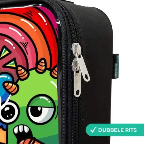 Knallende gekleurde monsters Kinderkoffer - Zwart klein -rits_NL