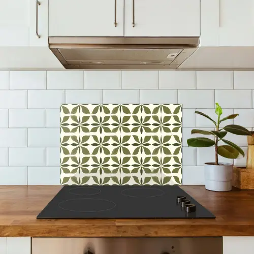 Botanisch - Retro - Groen keuken achterwand spatscherm klein 900 -sfeer2