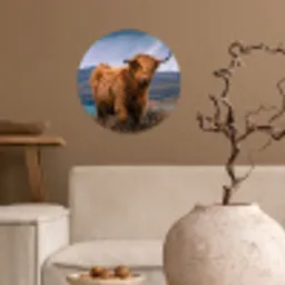 Schotse Hooglander - Berg - Water - Natuur - Koe Wandcirkel behangsticker klein -sfeer1