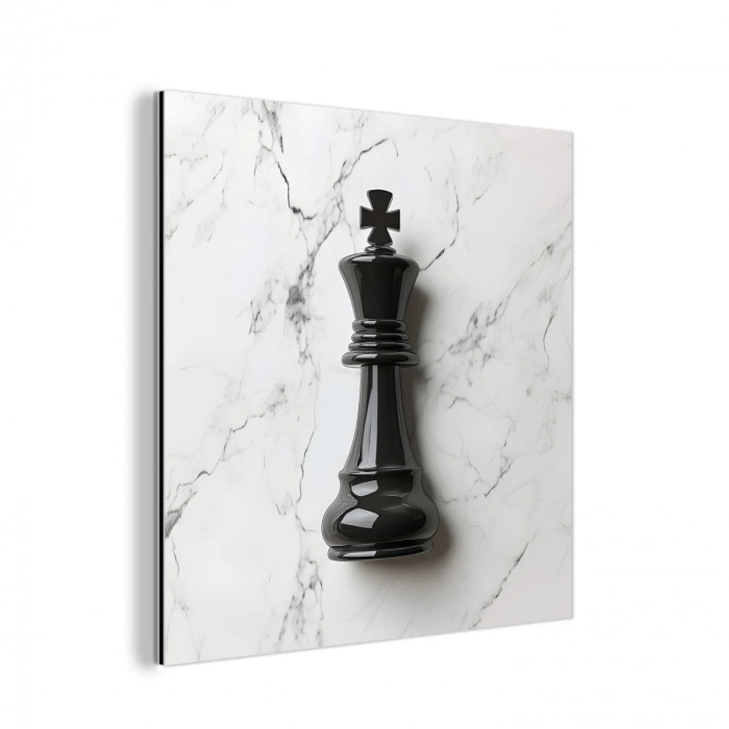Schaakstuk - Koning - Zwart - Marmer aluminium wit klein -3d