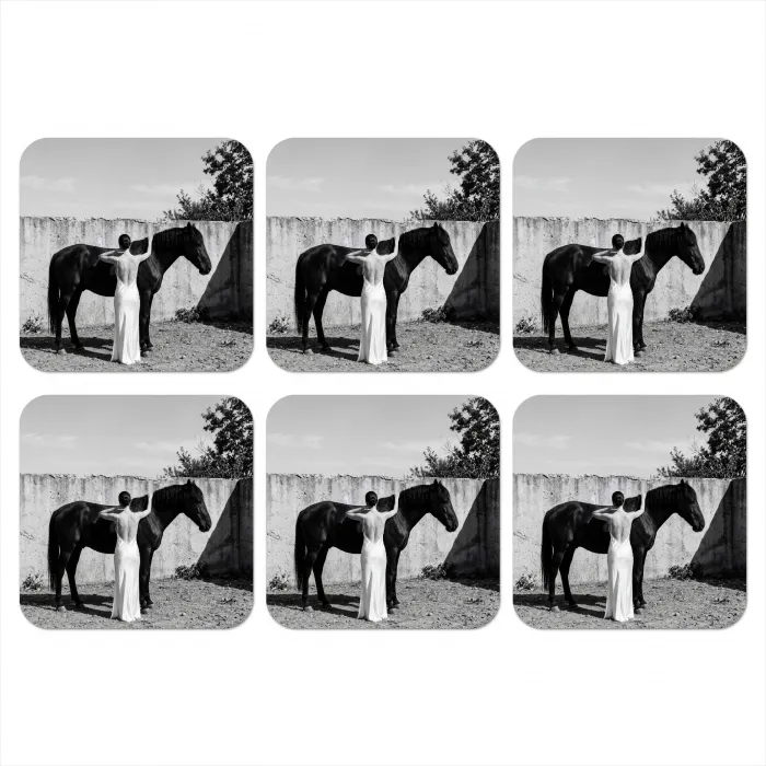 Vrouw - Paard - Artistiek onderzetter kurk middel -3d