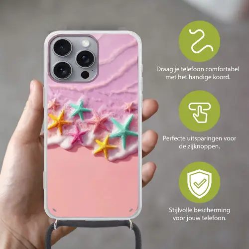 Zeesterren - Strand - Golven Hoesje iPhone 16 Pro Max met koord klein -sfeer2_NL