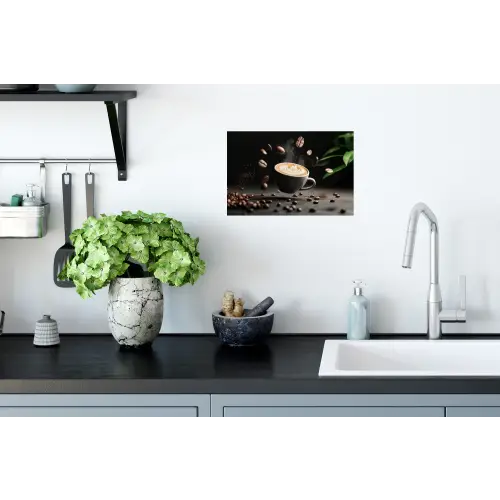 Cappuccino - Kop - Bonen - Bruin Muursticker klein -keuken