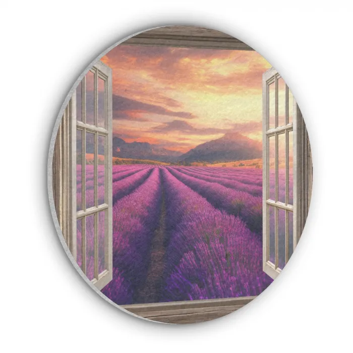 Doorkijk - Lavendel - Landschap - Bloemen - Paars Akoestische PET Vilt - Rond klein -3d
