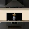 Ananas - Bloemen patroon - Goud - Delftsblauw keuken achterwand spatscherm klein -sfeer1