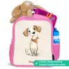 Bruin gevlekte pup op een beige achtergrond Kinderrugzak - Roze middel -inhoud_NL