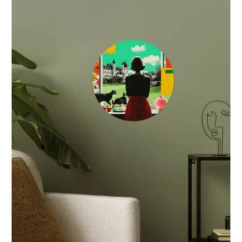 Vrouw - Keuken - Katten - Doorkijk Wandcirkel behangsticker klein -sfeer2