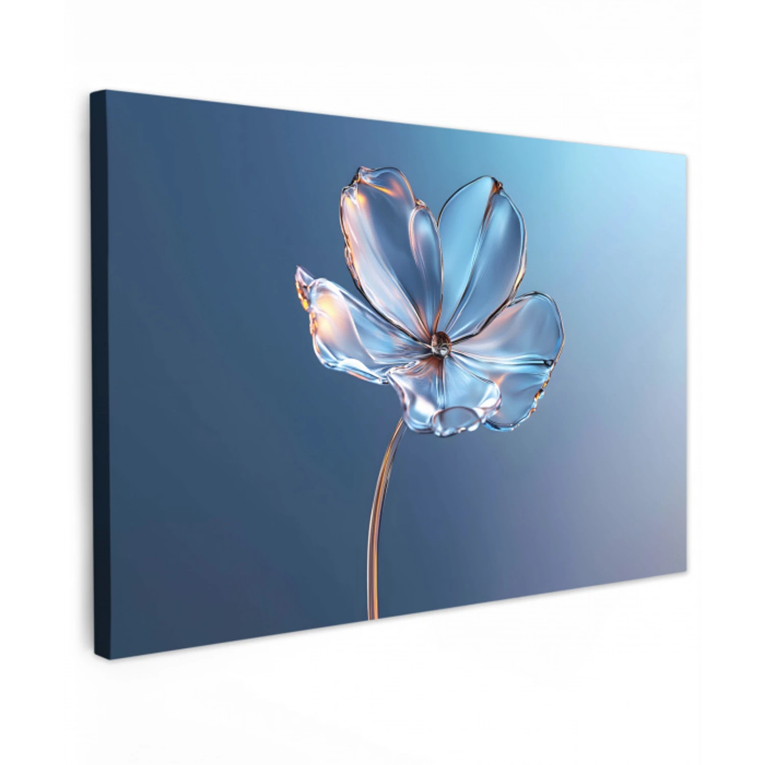 Blauw - Bloem - Glazen - Sierlijk Tuinposter op houten frame 2 cm dik klein -3d